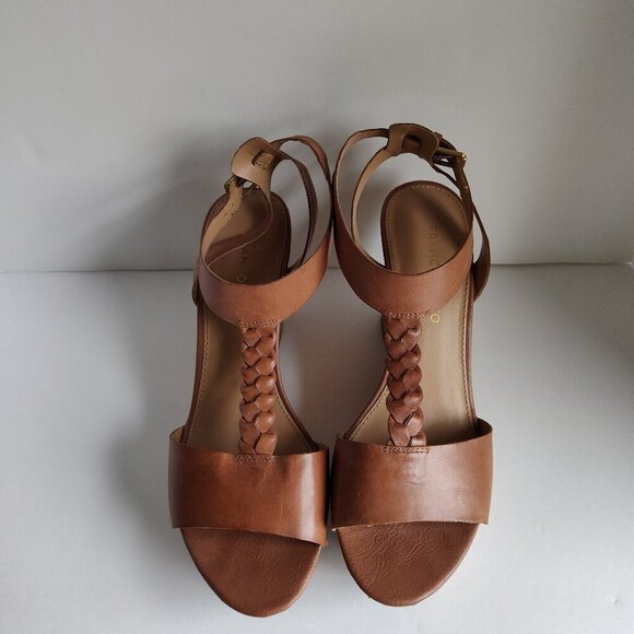 Ladies SZ 8-1/2 Franco Sarto Tan Leather Platform Sandal - Picture 1 of 7